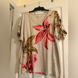 Chico's Beige Floral Linen Top